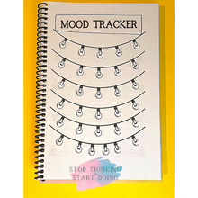 Load image into Gallery viewer, stop thinking start doing guided supported mindful  journal Offering you a stress-free, uncomplicated, effective journaling experience created to make you feel more mindful  confident. Simple mood tracker.
